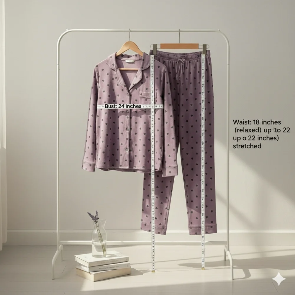 Luxury 95 % Cotton Heart Print Pajama Set - High-End Button Down Sleepwear New